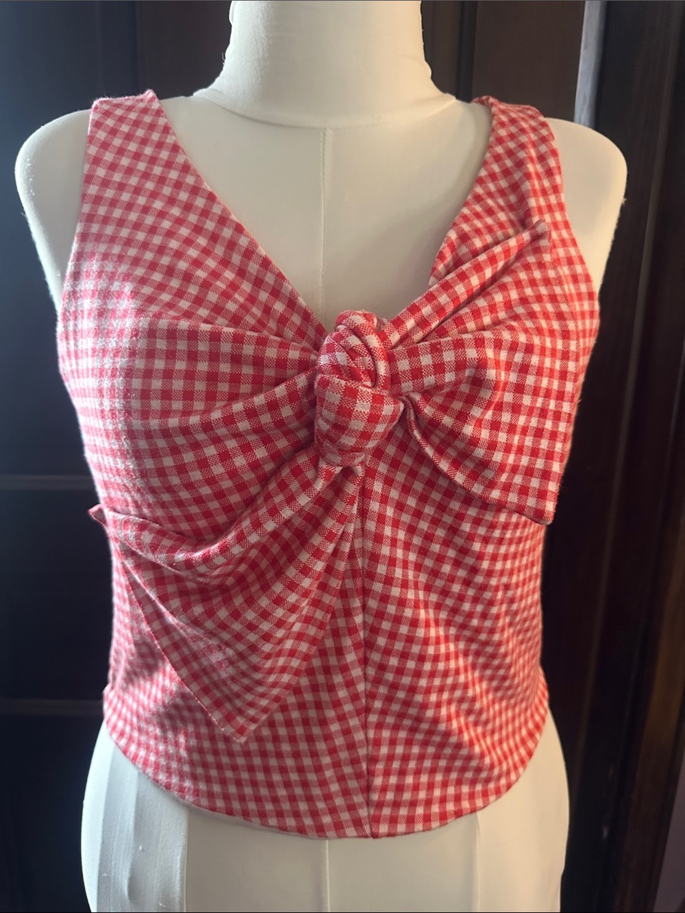 Eva Franco Red Gingham Knot-Front Camisole